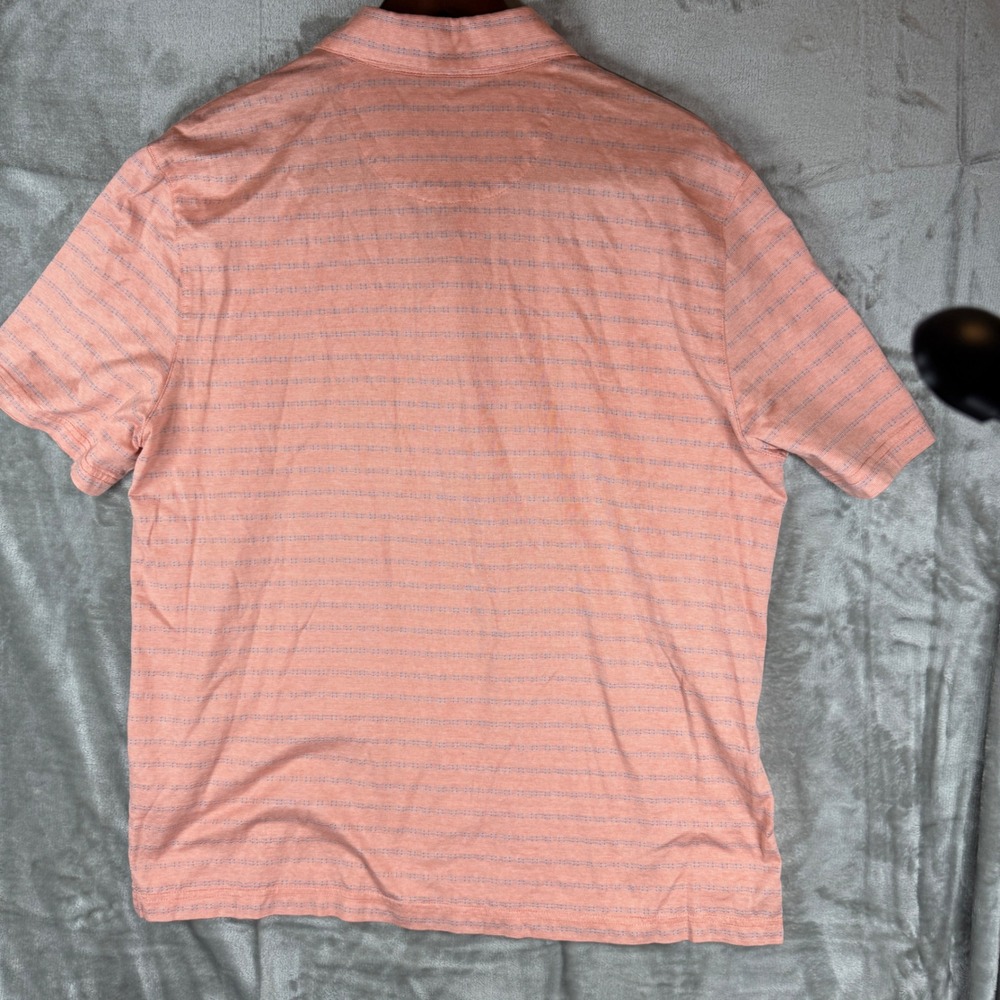 Jos. A. Bank Traveler Mens Large Polo Shirt Coral Blue Striped Cotton L - Picture 2 of 8